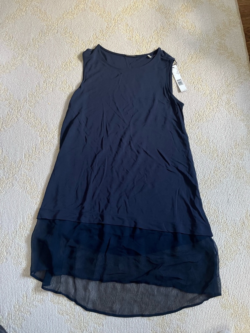 Sleeveless Navy Chiffon-Hem Dress - Brand: